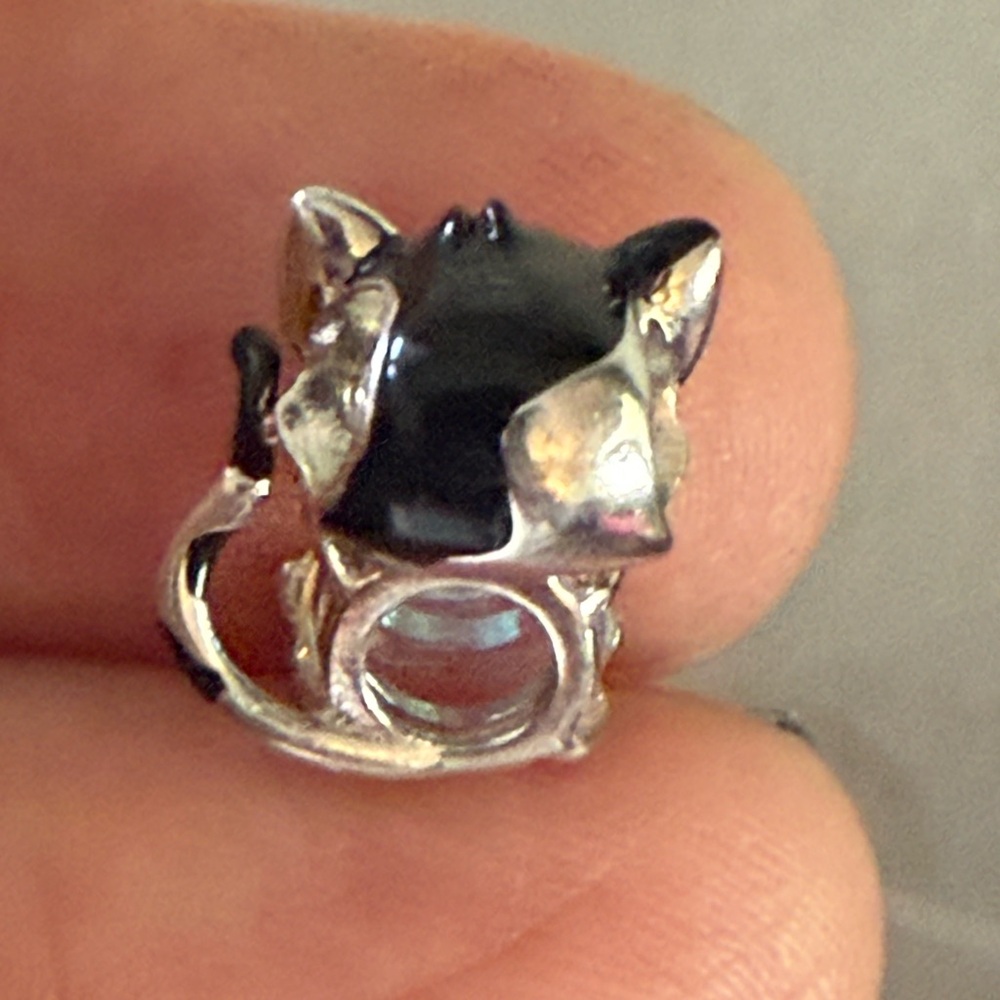 Silver Cat Ring With Blue Gem - image 2
